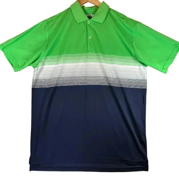 Tabasco Sport Men’s‎ Casual Green Blue Auto Stripe Golf Polo XL - Picture 1 of 5